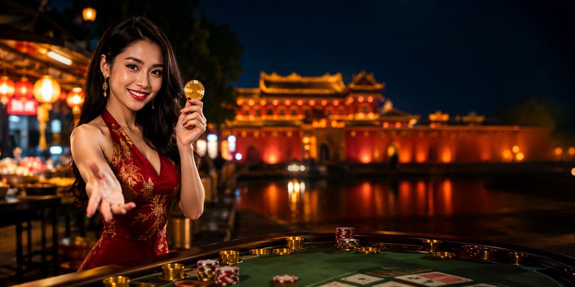 Bàn Baccarat sôi động tại khu chợ đêm Huế với người chơi tập trung